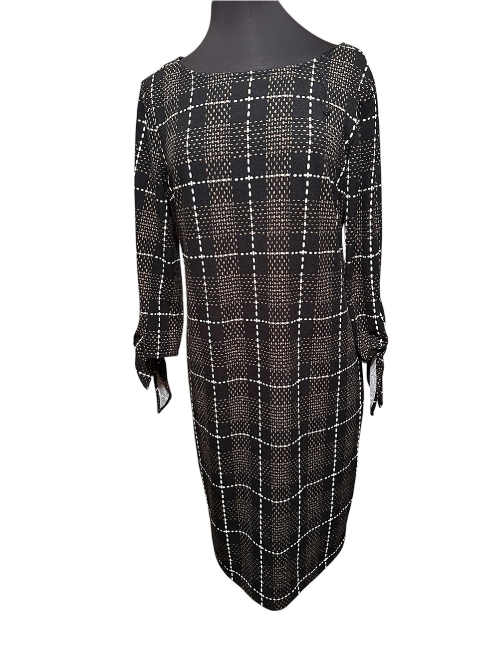 Ronni Nicole Black and White Plaid Long-Sleeve Shift Dress size 12